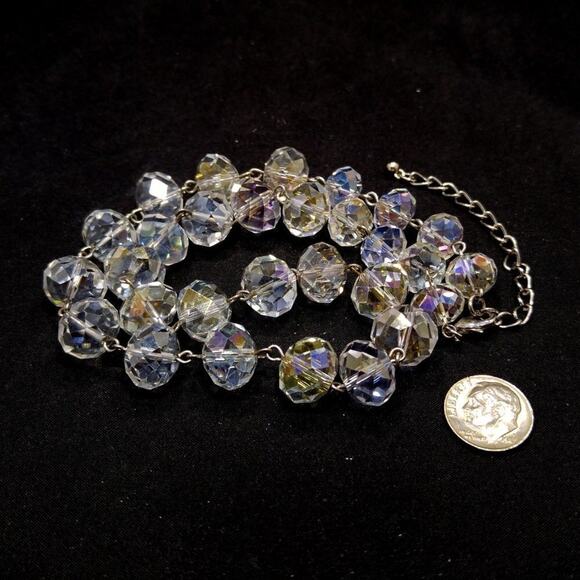 Clear Crystal Rondelle Beaded Necklace, 21" Length, Wire Wrapped - Picture 9 of 9